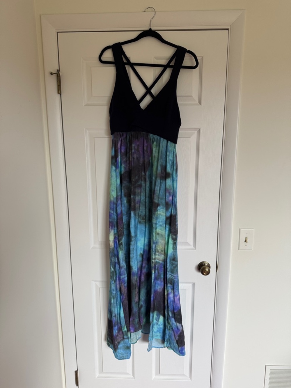 Anthropologie Navy and tie dye Maxi Dress with Crisscross Back size m